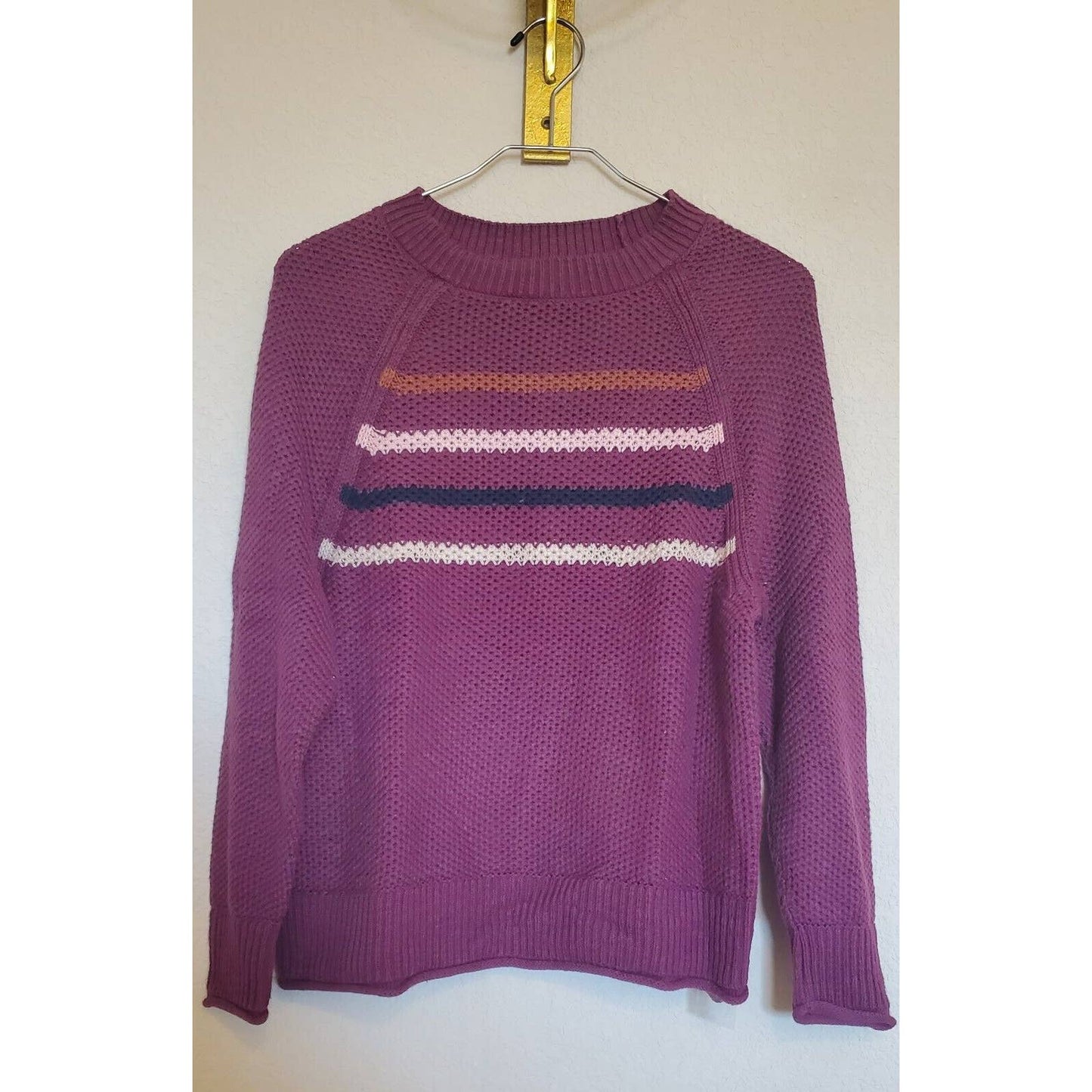 Sonoma Womens Petite PXS Crewneck Knit Sweater Purple Striped