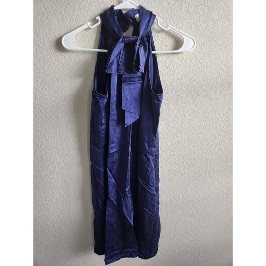 Ann Taylor Loft Womens Sz 4 Knee Length Satin Formal Dress Bow Front Blue