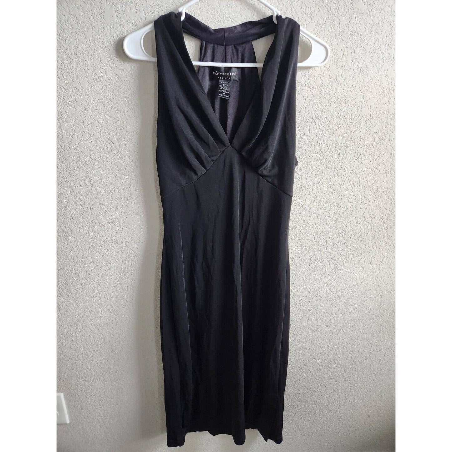 Connected Apparel Womens Sz 12 Solid Black Midi Dress Formal Sleeveless