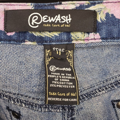 Rewash Juniors Sz 11 Cutoff Denim Blue Jean Shorts Pink Floral