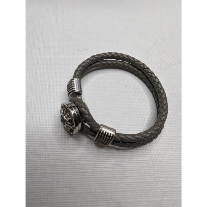 Vintage Leather Braided Rope Southwestern Bracelet Silver Stone