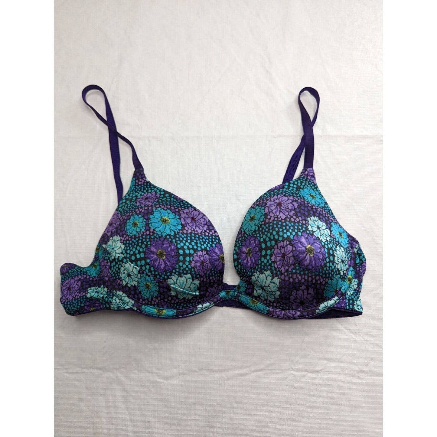 Vintage 1990s Vassarette Womens Sz 34C T shirt Bra Purple Blue Floral