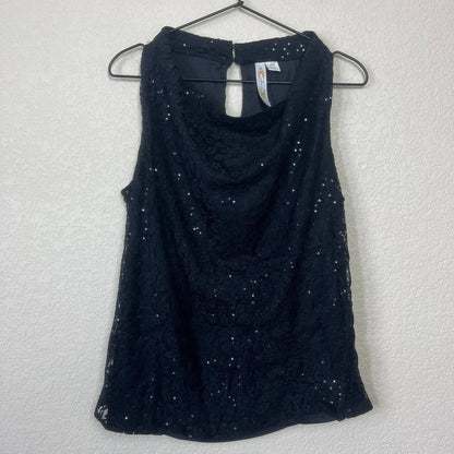 Adiva Womens Sz M Black Full Sequin Sleeveless Blouse