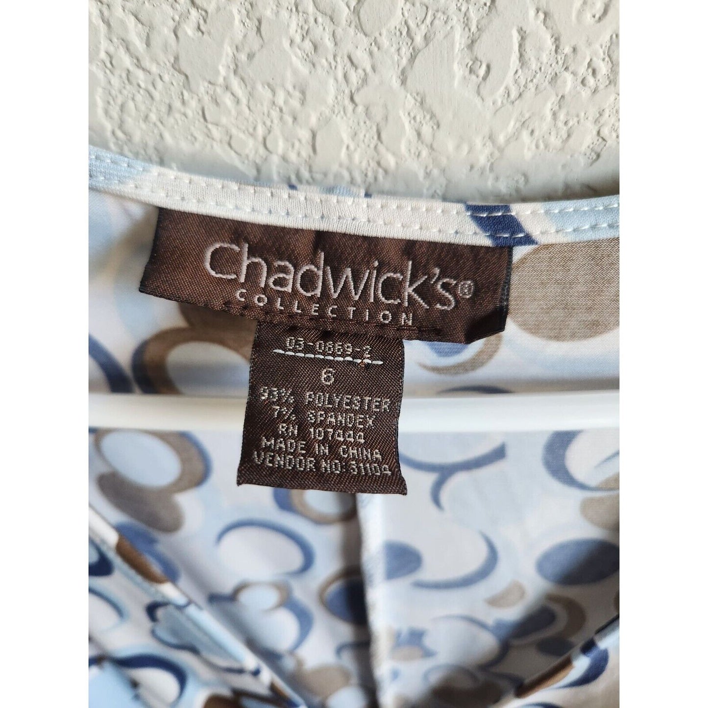 Vintage Chadwicks Womens Sz 6 Midi Length 3/4 Sleeve Dress White Blue Dots Caree