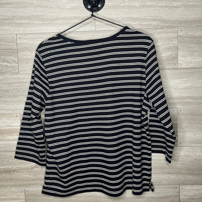 Karen Scott Petites Womens Sz PL Black White Striped Long Sleeve Knit Top