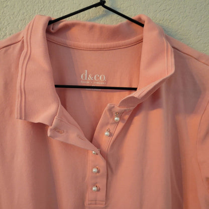 Denim & Company Womens Sz M Light Pink Polo Shirt Dress Knee Length