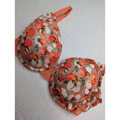 Modern Movement Sz 34C T Shirt Bra Orange Beige Floral