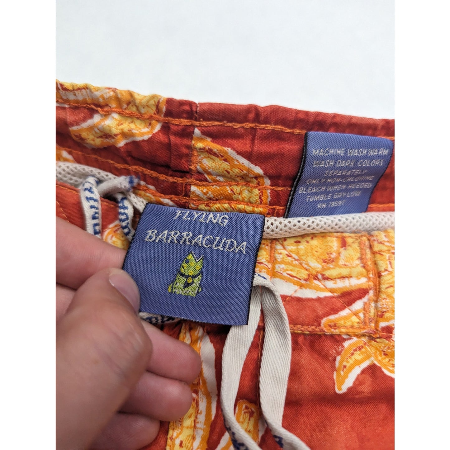 Flying Barracuda Boys Sz 7 Lined Swim Trunks Swimsuit Orange Turtle Print