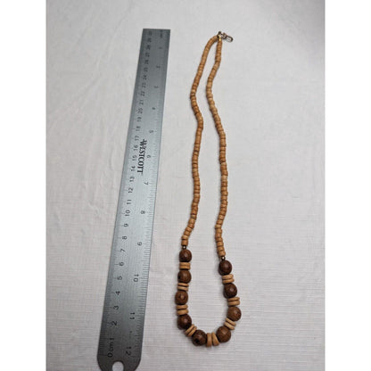 Vintage Mid Century Wooden Beaded Necklace Brown