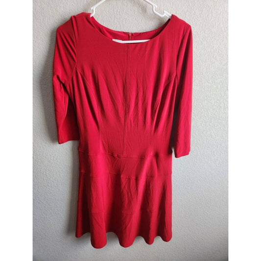 Anne Klein Womens Sz 10P Knee Length Solid Red Dress Long Sleeve