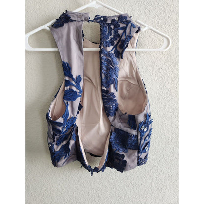 Sequin Hearts Juniors Sz 11 Cropped Formal Top Embroidered Rhinestone Blue