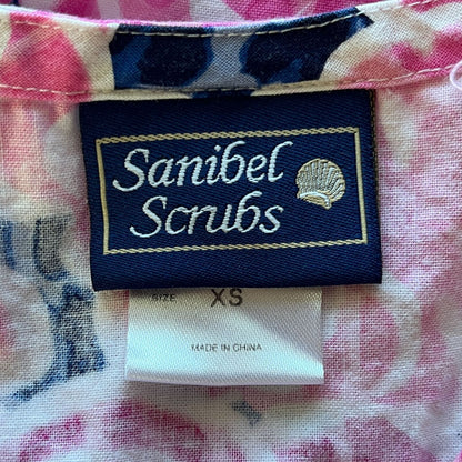 Sanibel Scrubs Womens Sz XS Scrub Top Pink Rose Print