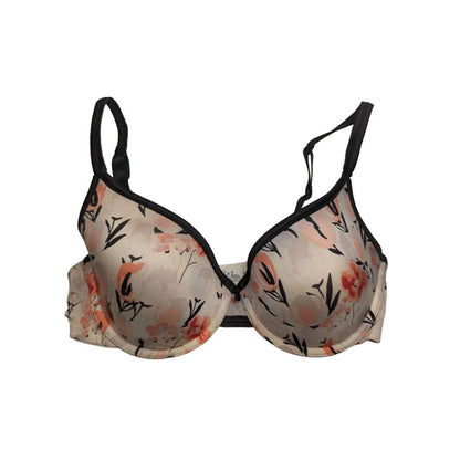 Calvin Klein Womens Sz 36D Classic T Shirt Bra Beige Floral