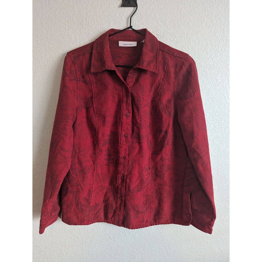 Tantrums Womens Sz M Long Sleeve Button Up Blouse Red Floral Vintage