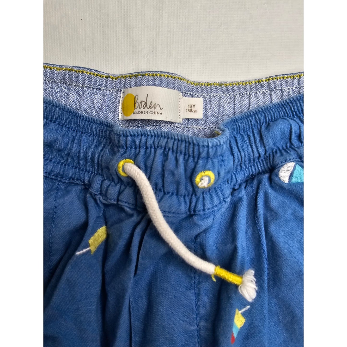 Boden Boys Sz 13 L Pull On Shorts Summer Popsicle Ice Cream Embroidered Blue