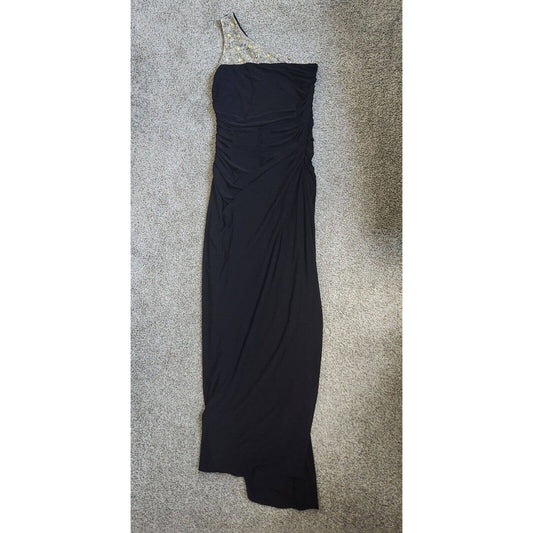 Vintage JS Boutique Womens Sz 10 Maxi Formal Dress One Shoulder Beaded Rhineston