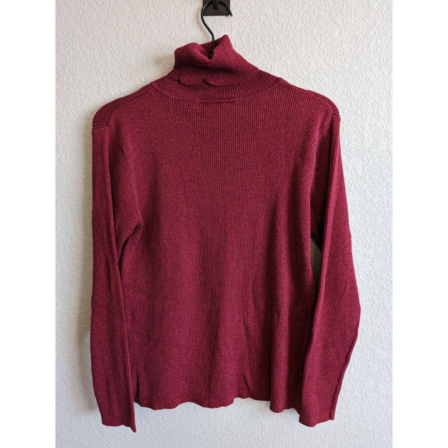 Peter Nygard Womens Sz Petite PM Turtleneck Sweater Red Metallic Weave Ribbed