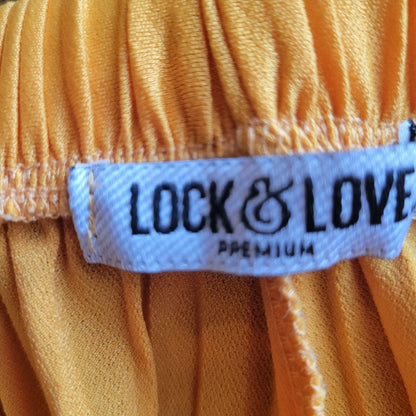 Lock & Love Womens Sz S/M Micro Pleat Pleated High Waist Pants Yellow