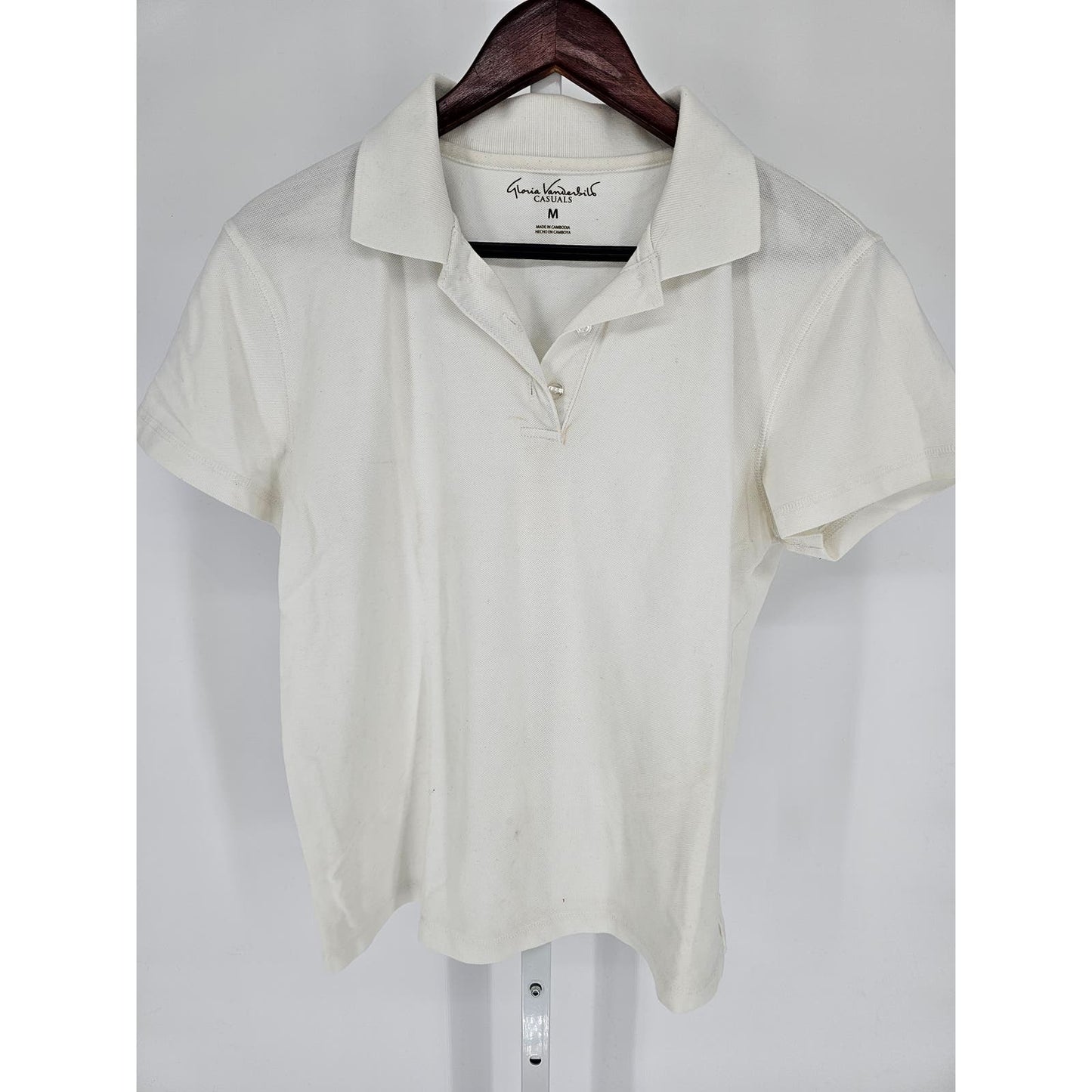 Gloria Vanderbilt Casuals Womens Sz M Short Sleeve Cotton Polo Shirt White