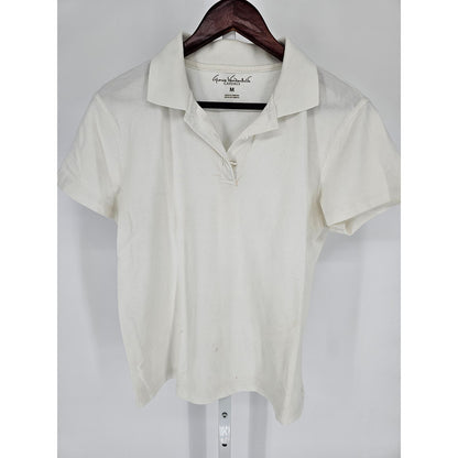 Gloria Vanderbilt Casuals Womens Sz M Short Sleeve Cotton Polo Shirt White