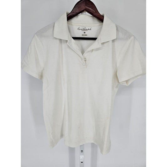 Gloria Vanderbilt Casuals Womens Sz M Short Sleeve Cotton Polo Shirt White