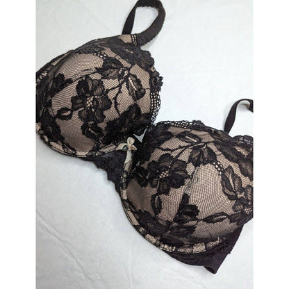 Body de Victoria Sz 36DDD Sujetador de cobertura perfecta forrado Superposición de encaje negro beige