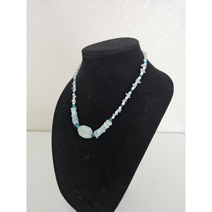 Handmade Single Strand Translucent Stone Beaded Necklace Light Blue