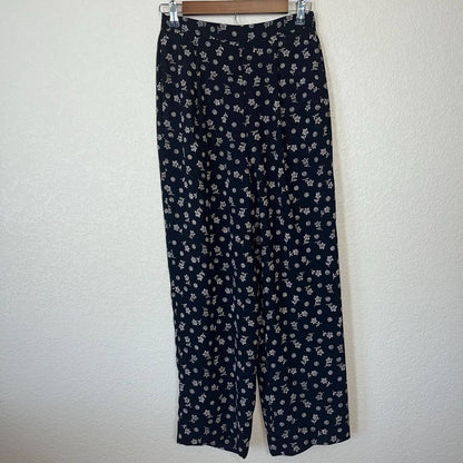 Vintage Pendleton mujeres Sz 6P pantalones de poliéster de cintura alta negro blanco floral