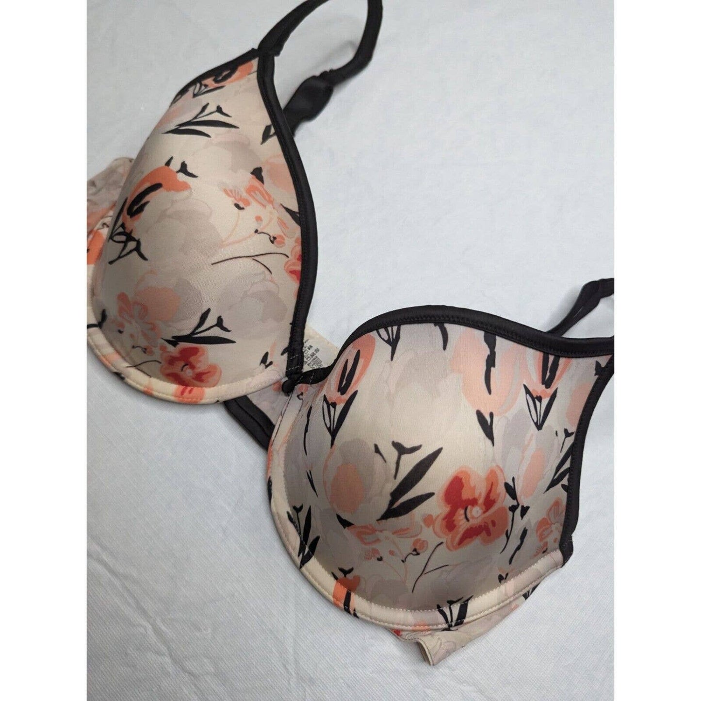 Calvin Klein Womens Sz 36D Classic T Shirt Bra Beige Floral