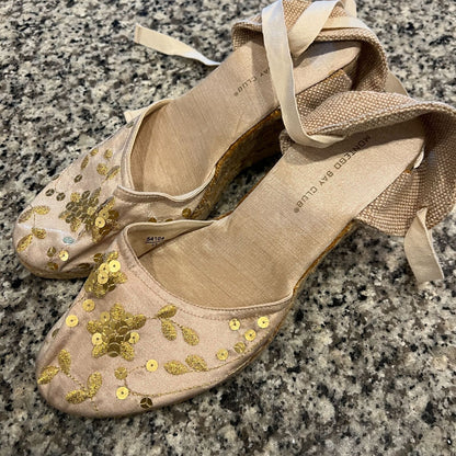 Montego Bay Club Womens Sz 11 Espadrill Wedge Shoes Embroidered Strappy