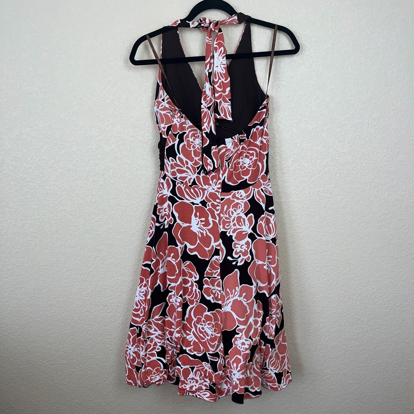 En Focus Studio Womens Sz 8 Halter Dress Knee Length Orange Brown Floral