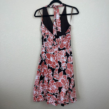 En Focus Studio Womens Sz 8 Halter Dress Knee Length Orange Brown Floral