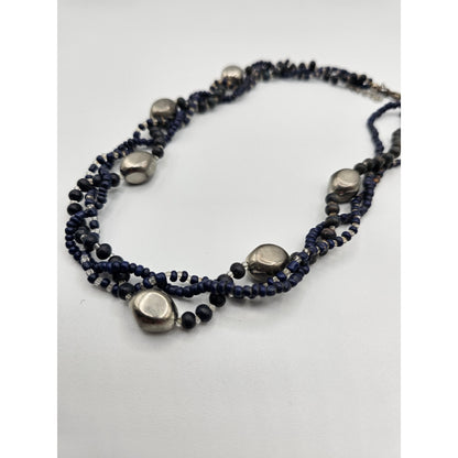Cintage Y2K Braided Seed Bead Necklace Blue and Silver Tone Beads