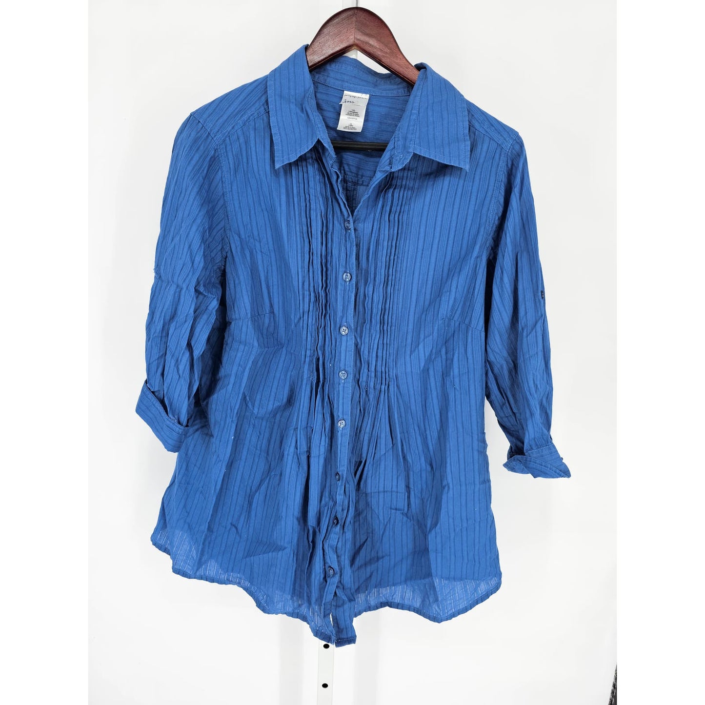 JMS Just My Size Womens Sz 1X Long Sleeve Button Up Top Blue Pleated