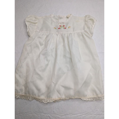 Vintage 1960s Baby Girlls Sz12M Short Sleeve Dress White Embroidered