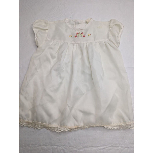 Vintage 1960s Baby Girlls Sz12M Short Sleeve Dress White Embroidered