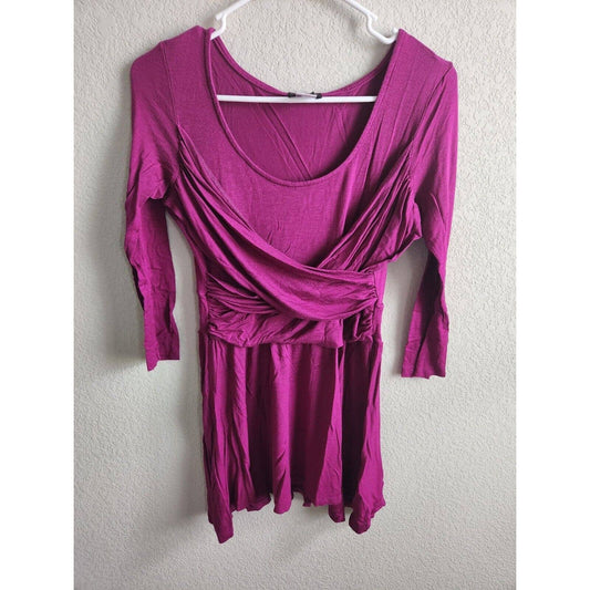 Venus Womens Sz M Tunic Length 3/4 Sleeve Blouse Draped Purple