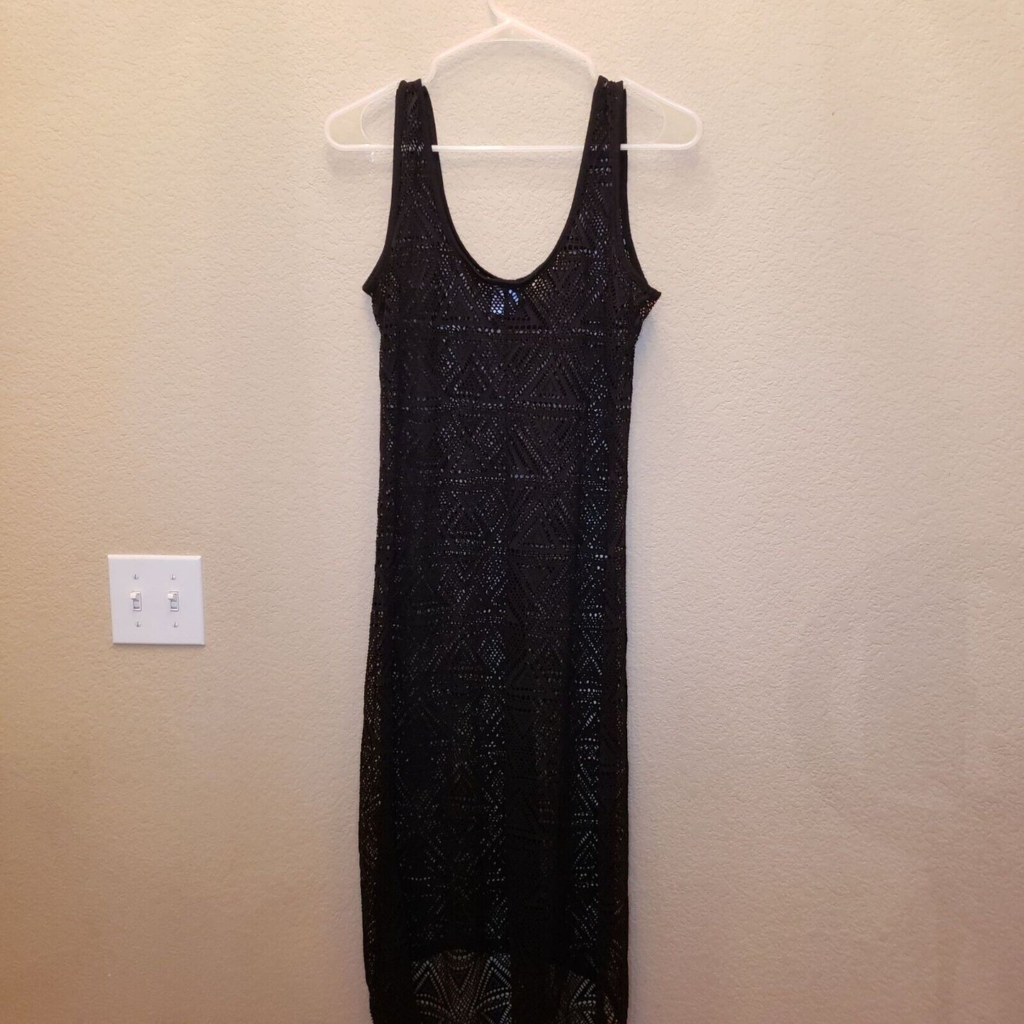 Vintage Y2K Xhilaration Womens Sz M Maxi Swimsuit Coverup Black Crochet