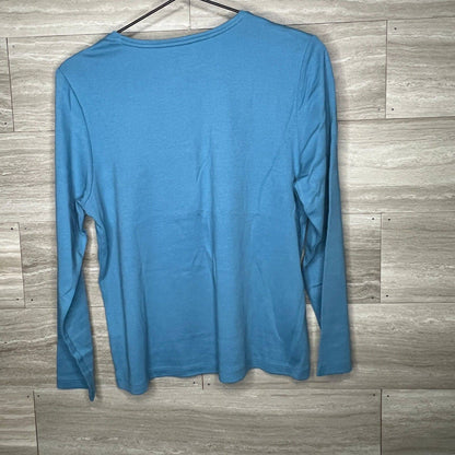 Charter Club Womens Sz Petite PM Long Sleeve T Shirt Blue Crewneck