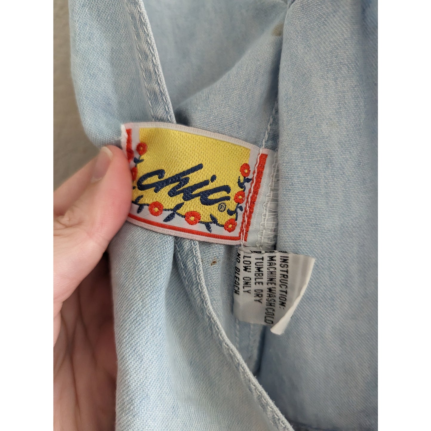 Vintage 1990s Girls Sz 14 Shortalls Overalls Blue Chambray Lace Trim