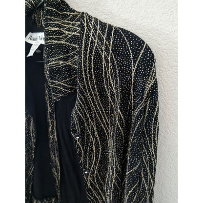 Vintage 1980s Ronni Nicole Womens Sz 10 Formal Blazer Jacket Black Gold Glitter