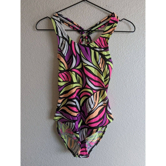 Vintage Y2K Joe Boxer Womens Sz XL One Piece Swimsuit Neon Colorrful