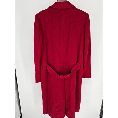Vintage Cherry Red Long Wool Womens Coat - USA Made - L Ashley Scott