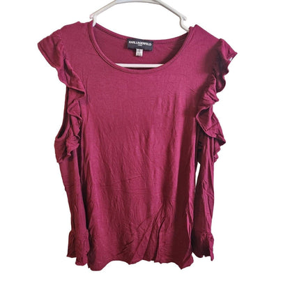 Karl Lagerfeld Womens Sz XS Cold Shoulder Long Sleeve Shirt Maroon