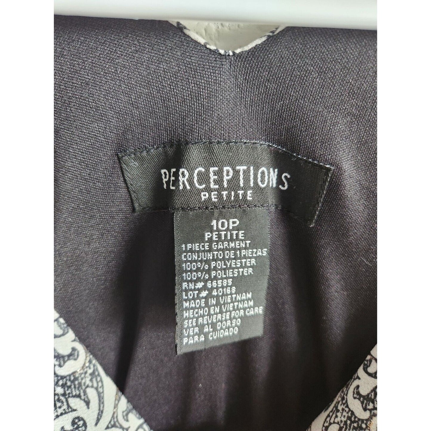 Perceptions Womens Sz 10P Petite Midi Dress Black White Print Sleeveless