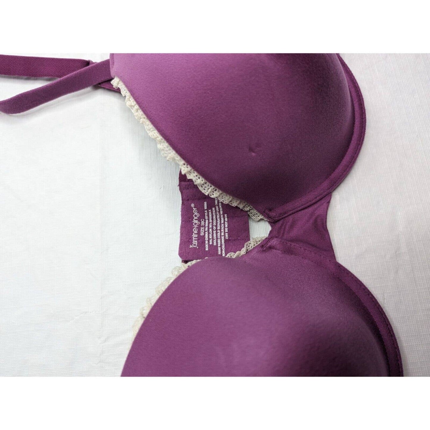 Vintage Y2K Jasmine & Ginger Womens Sz 38C T Shirt Bra Purple w/ Lace Trim