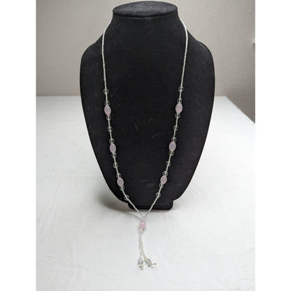 Vintage Single Strand Glass Seed Bead Necklace Light Pink and Crystal