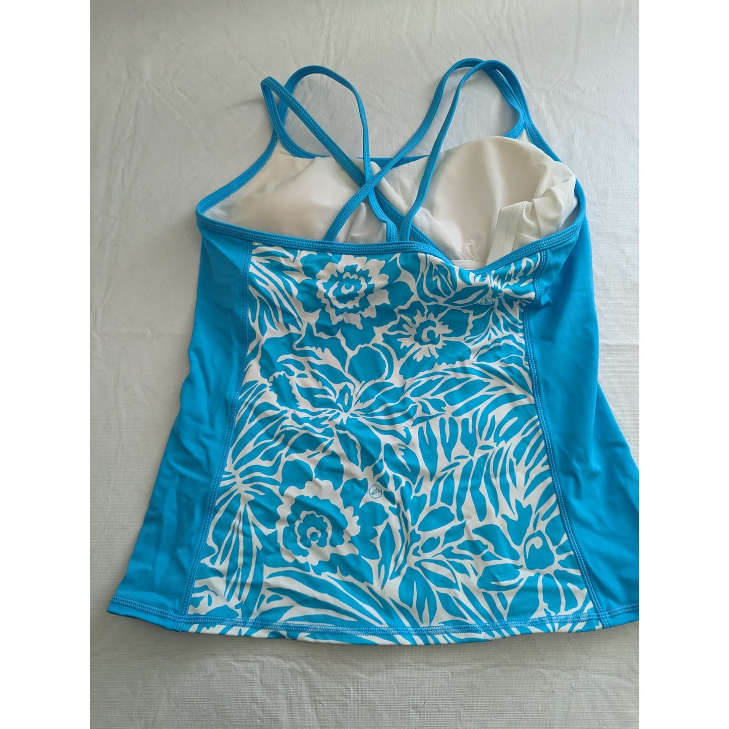 Lands' End Womens Sz 6 Tankini Swimsuit Top Light Blue White Floral