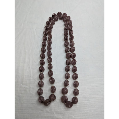 Vintage Mid Century Single Strand Glass Bead Necklace Mauve Purple