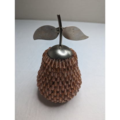 Vintage Mid Century Glass Beaded Tealight Candle Holder Pear Fruit